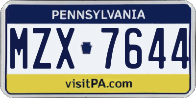 PA license plate MZX7644