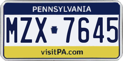 PA license plate MZX7645