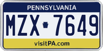 PA license plate MZX7649