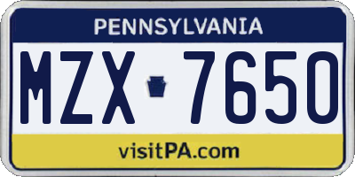 PA license plate MZX7650