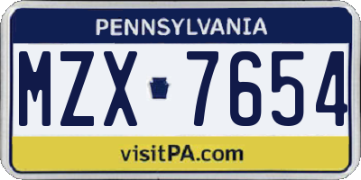 PA license plate MZX7654