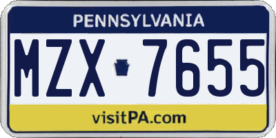 PA license plate MZX7655