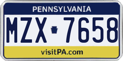PA license plate MZX7658