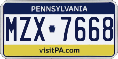PA license plate MZX7668