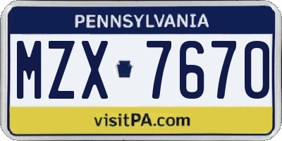 PA license plate MZX7670
