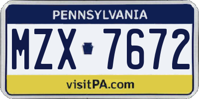 PA license plate MZX7672