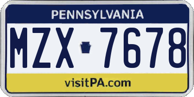 PA license plate MZX7678