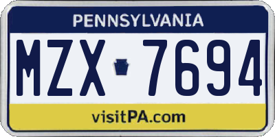 PA license plate MZX7694