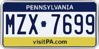 PA license plate MZX7699