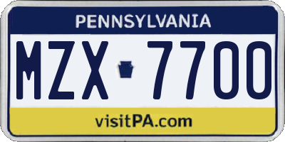 PA license plate MZX7700