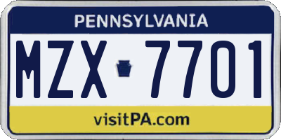 PA license plate MZX7701
