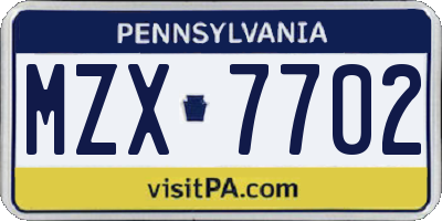 PA license plate MZX7702