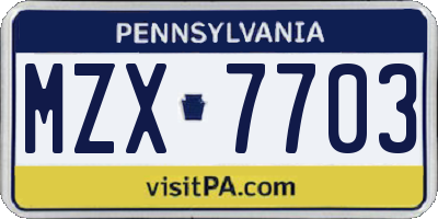 PA license plate MZX7703