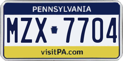 PA license plate MZX7704