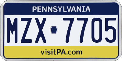 PA license plate MZX7705