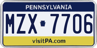 PA license plate MZX7706