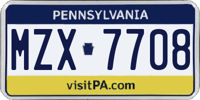 PA license plate MZX7708