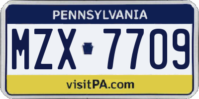 PA license plate MZX7709