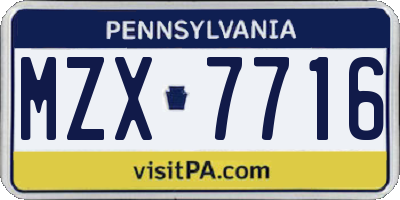 PA license plate MZX7716