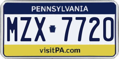 PA license plate MZX7720