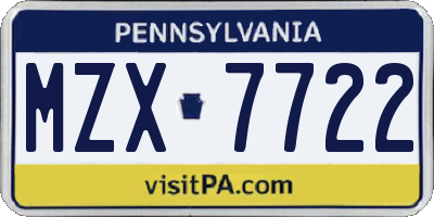 PA license plate MZX7722