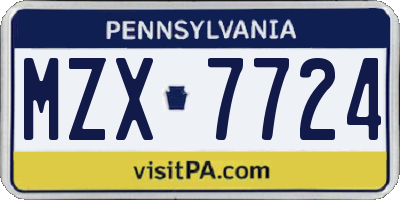 PA license plate MZX7724