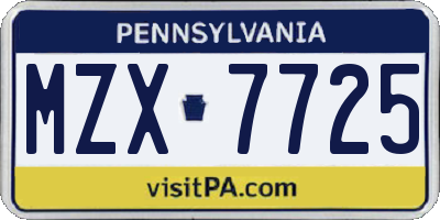 PA license plate MZX7725