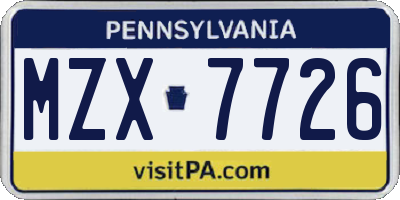 PA license plate MZX7726
