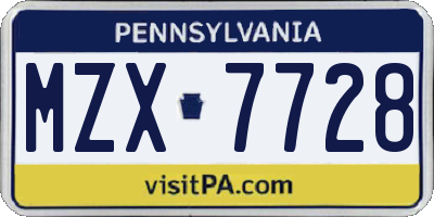 PA license plate MZX7728