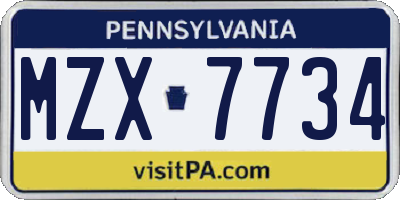 PA license plate MZX7734