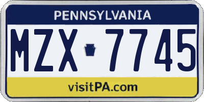 PA license plate MZX7745