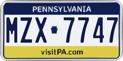 PA license plate MZX7747
