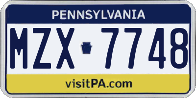 PA license plate MZX7748