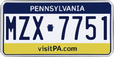PA license plate MZX7751