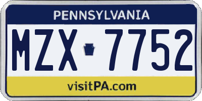 PA license plate MZX7752