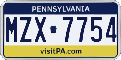 PA license plate MZX7754