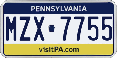 PA license plate MZX7755