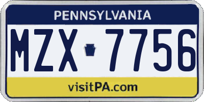 PA license plate MZX7756