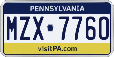 PA license plate MZX7760