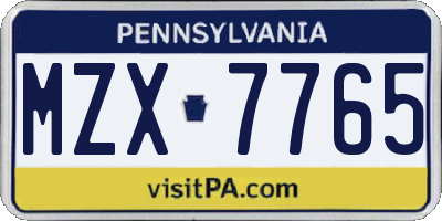 PA license plate MZX7765
