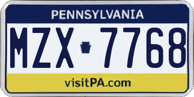 PA license plate MZX7768