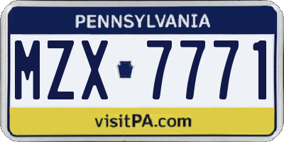 PA license plate MZX7771