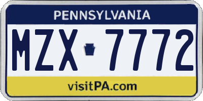 PA license plate MZX7772