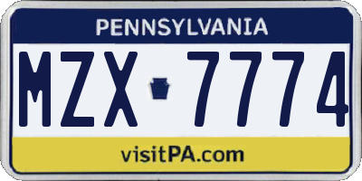 PA license plate MZX7774