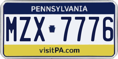 PA license plate MZX7776