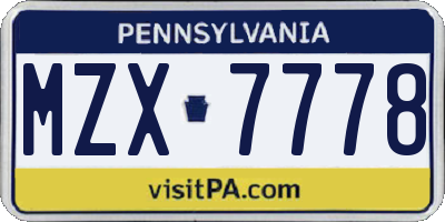 PA license plate MZX7778