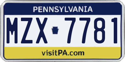 PA license plate MZX7781