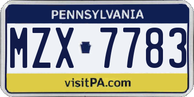 PA license plate MZX7783