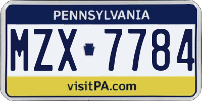 PA license plate MZX7784