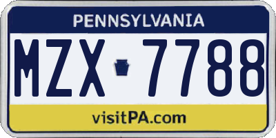 PA license plate MZX7788